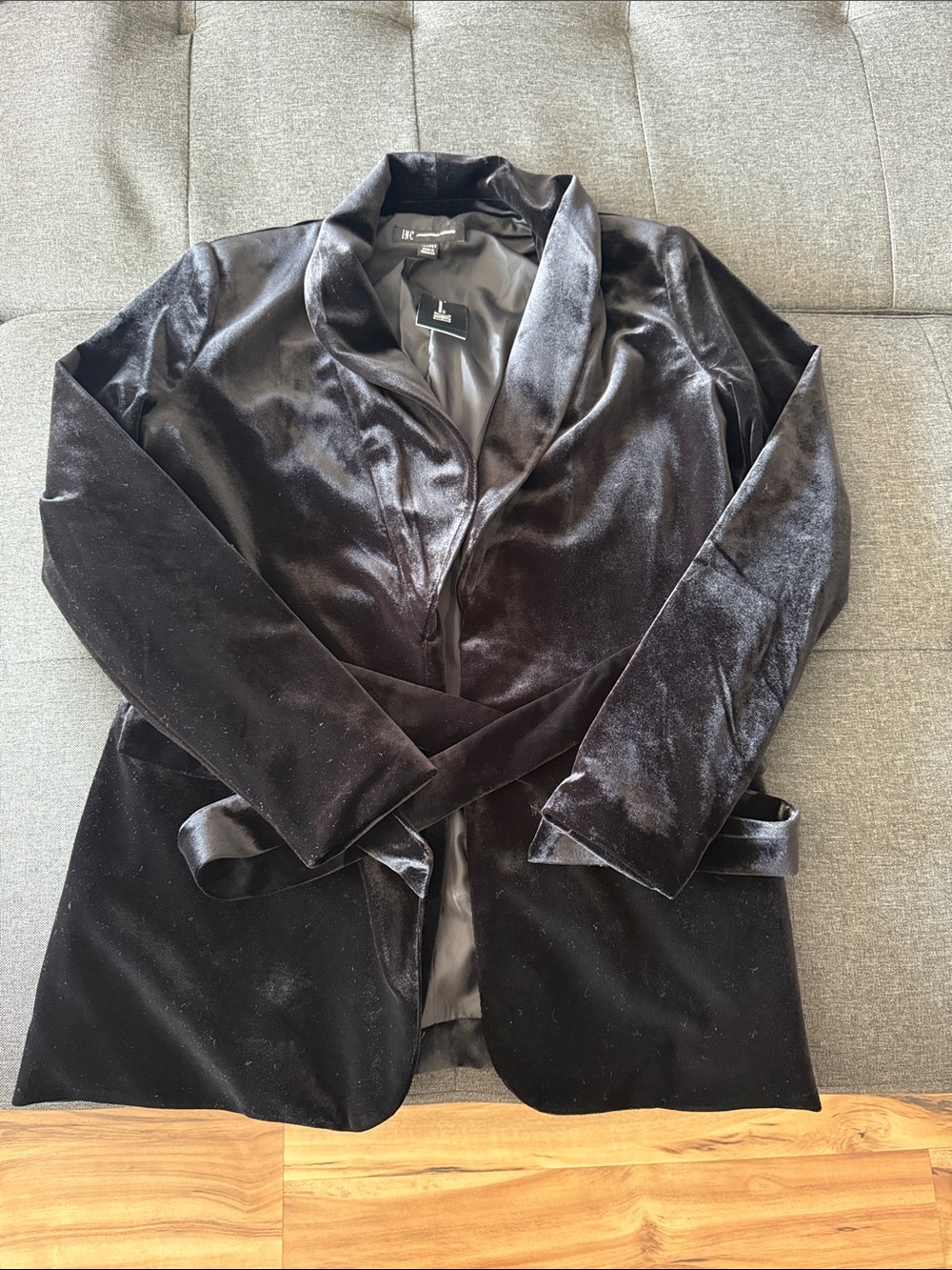 INC International Concepts Black Velvet Wrap Blazer
